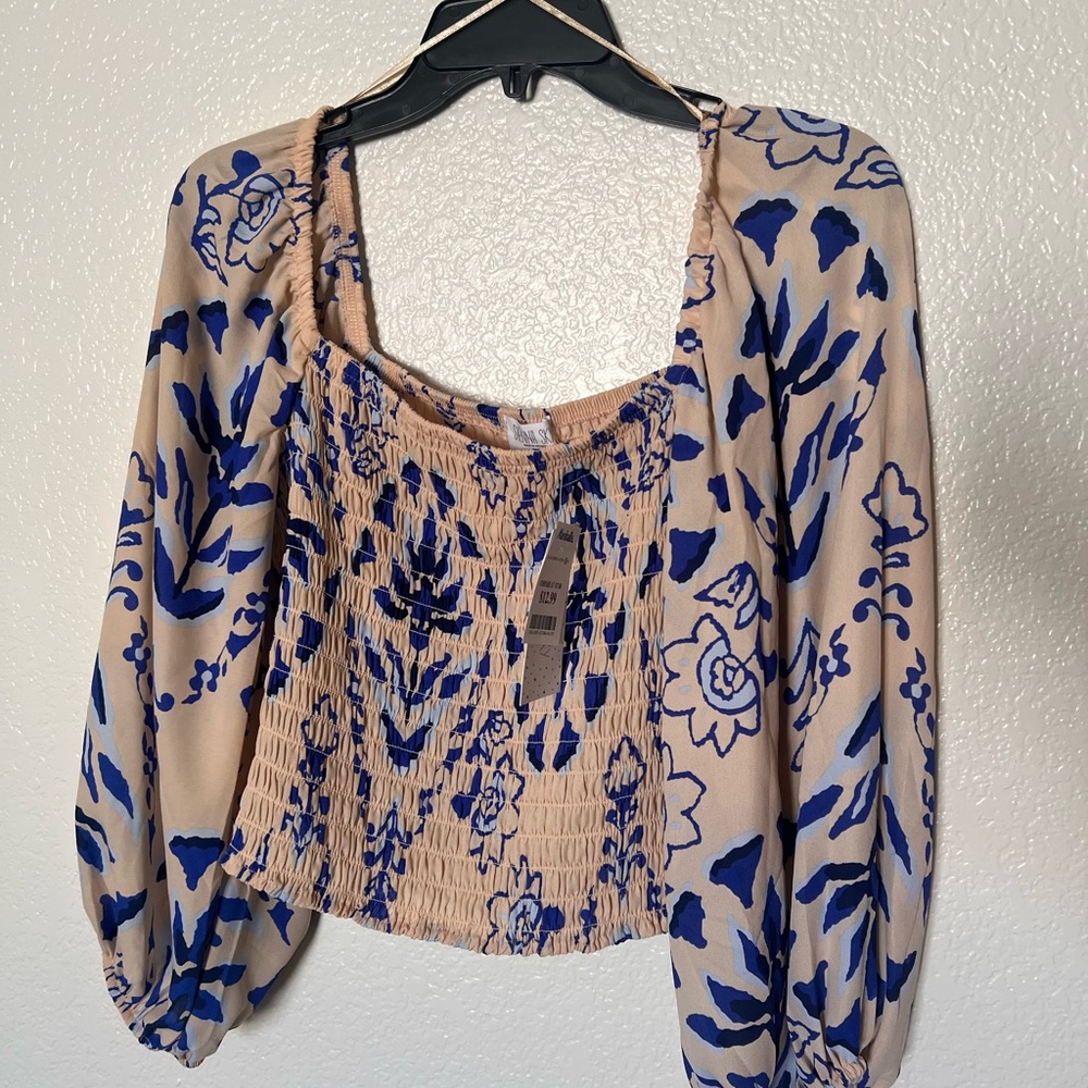 Sienna Sky Blue Floral Smocked Blouse